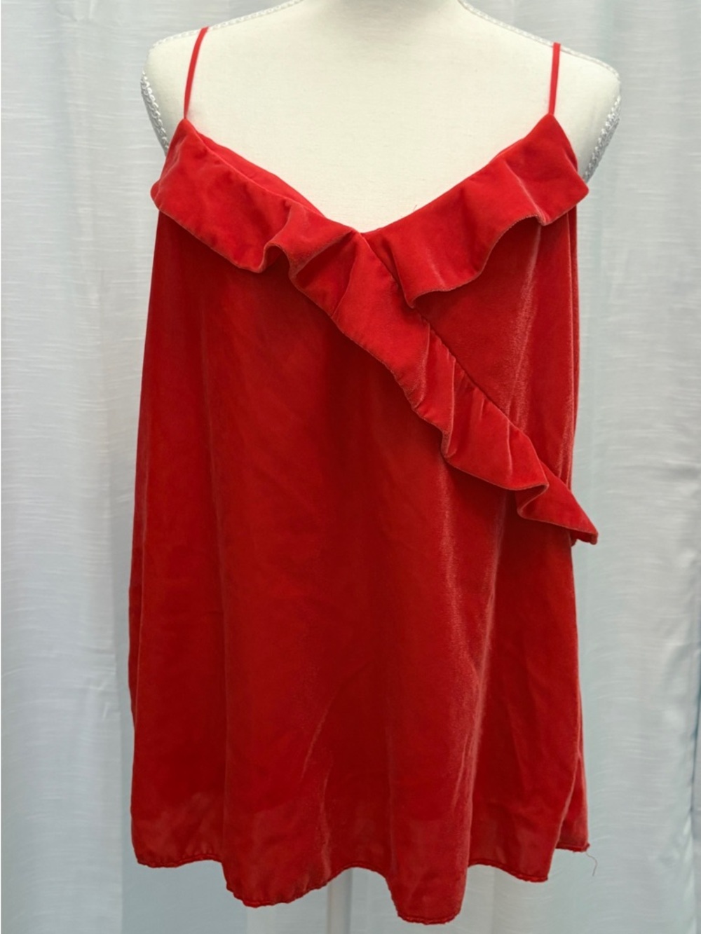 J. Crew Poppy Color Velvet Ruffle Spaghetti Strap Camisole
